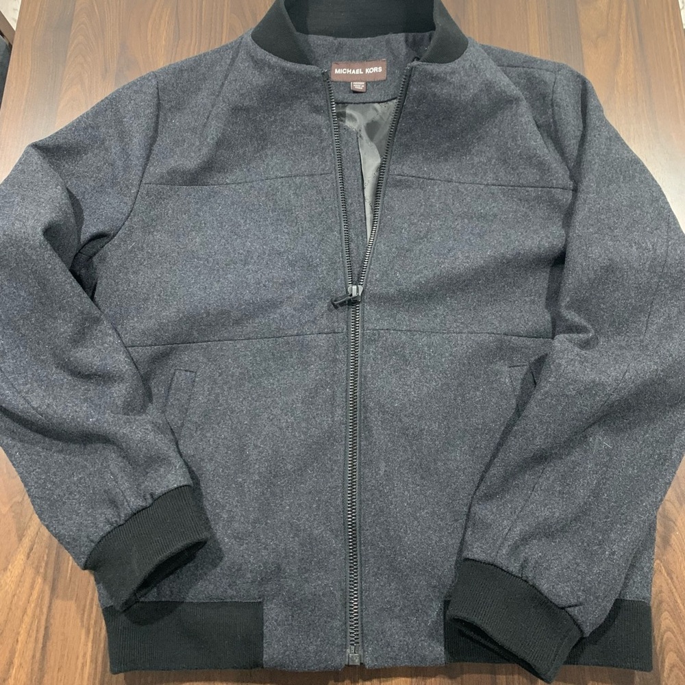 Michael Kors Dark Charcoal Gray Bomber Jacket